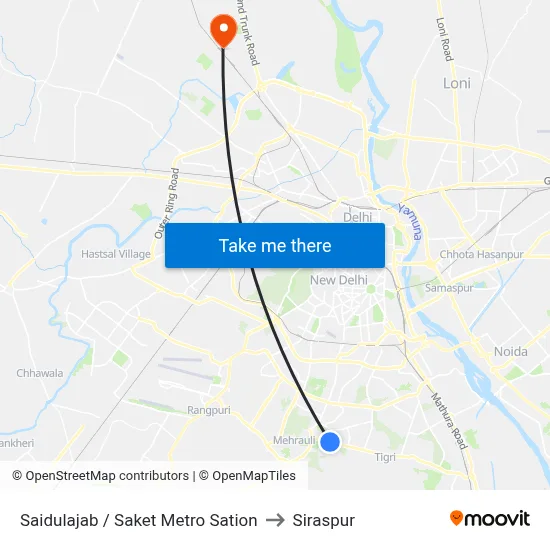 Saidulajab / Saket Metro Sation to Siraspur map