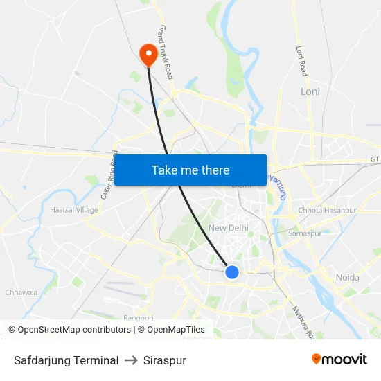 Safdarjung Terminal to Siraspur map