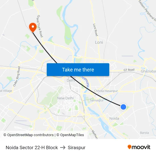 Noida Sector 22-H Block to Siraspur map
