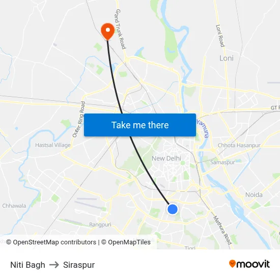 Niti Bagh to Siraspur map
