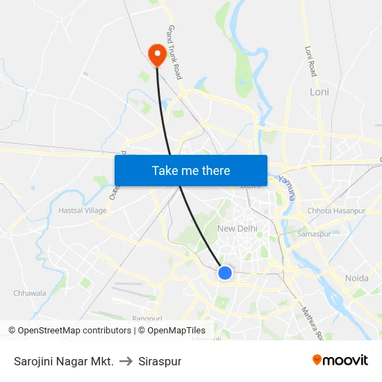 Sarojini Nagar Mkt. to Siraspur map