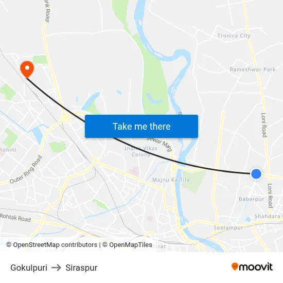 Gokulpuri to Siraspur map