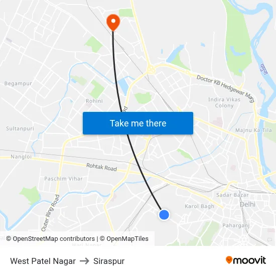 West Patel Nagar to Siraspur map