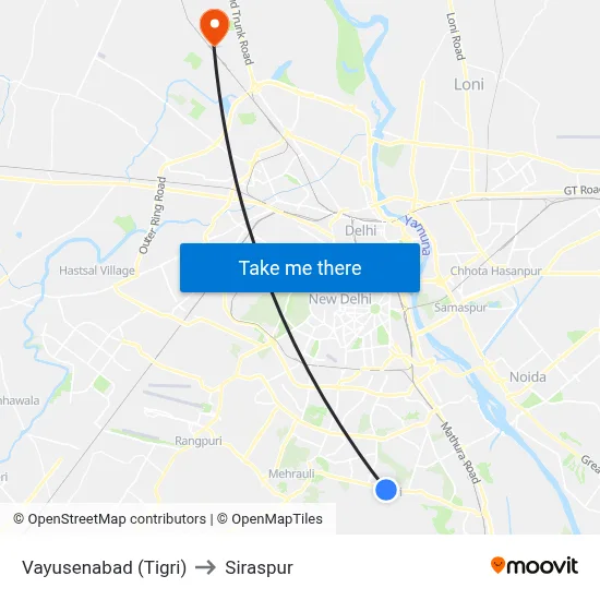 Vayusenabad (Tigri) to Siraspur map