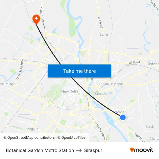 Botanical Garden Metro Station to Siraspur map