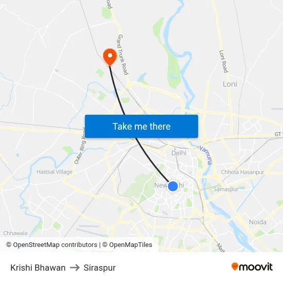Krishi Bhawan to Siraspur map
