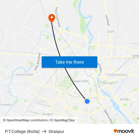 P.T.College (Kotla) to Siraspur map