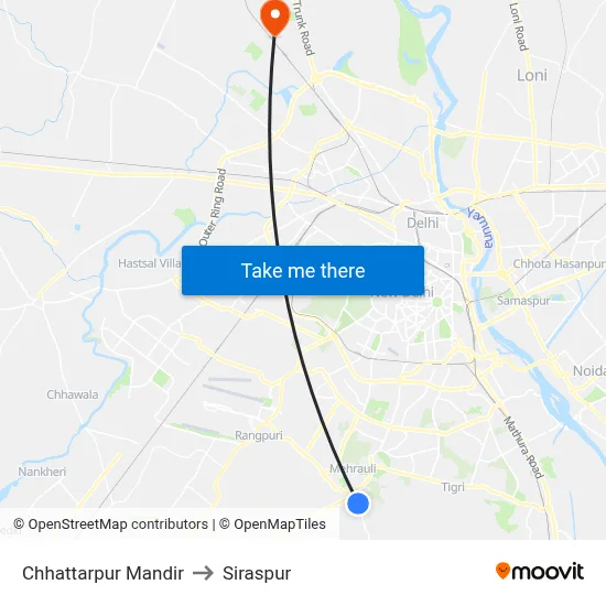 Chhattarpur Mandir to Siraspur map