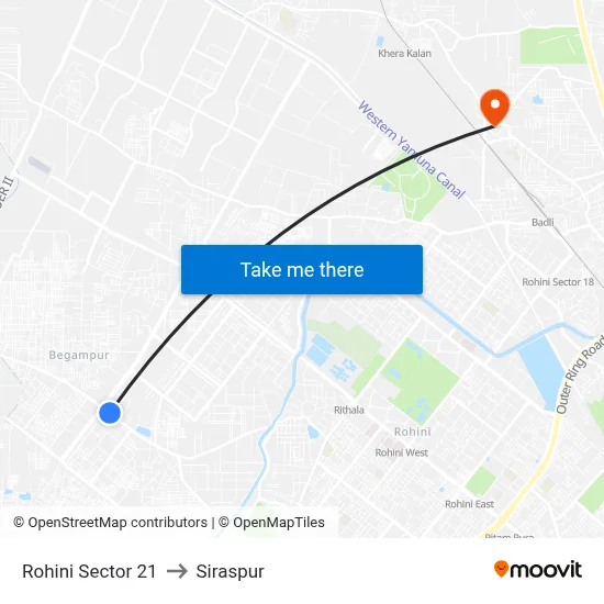 Rohini Sector 21 to Siraspur map
