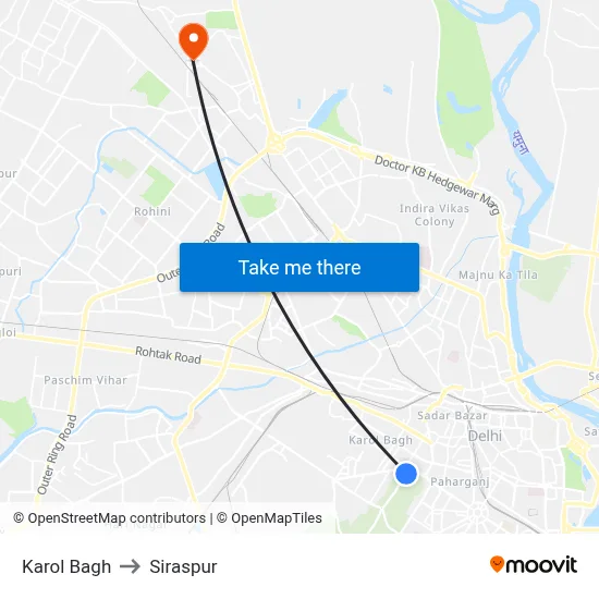 Karol Bagh to Siraspur map