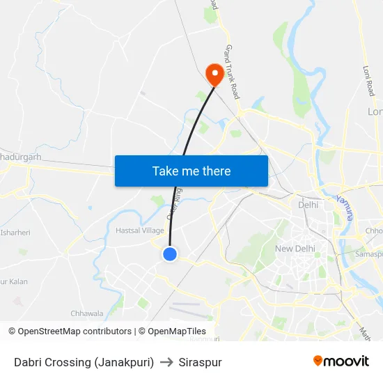 Dabri Crossing (Janakpuri) to Siraspur map