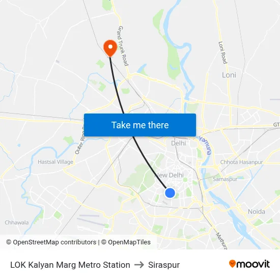 LOK Kalyan Marg Metro Station to Siraspur map