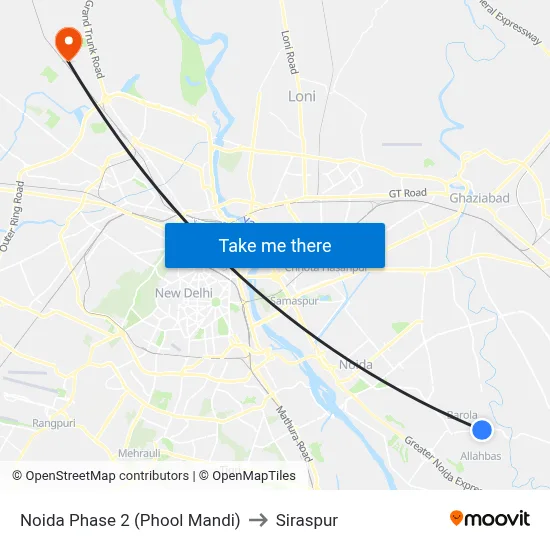 Noida Phase 2 (Phool Mandi) to Siraspur map