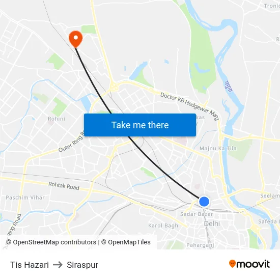 Tis Hazari to Siraspur map