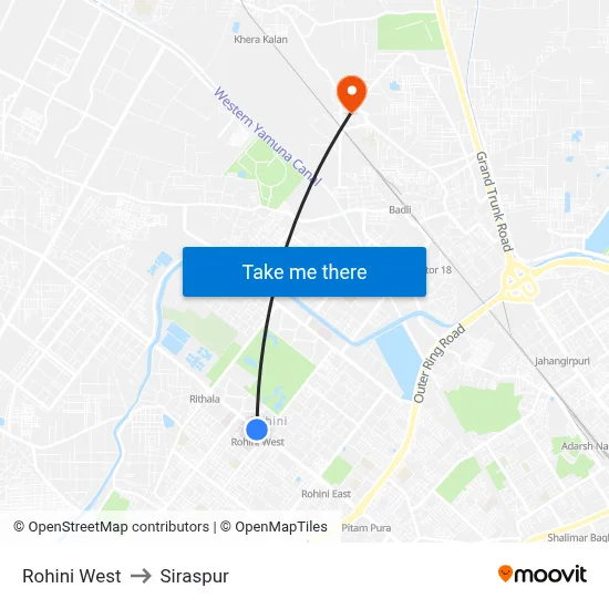 Rohini West to Siraspur map