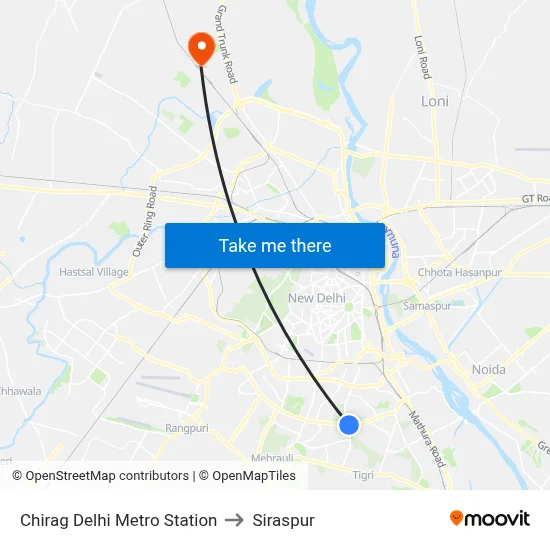 Chirag Delhi Metro Station to Siraspur map