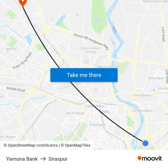 Yamuna Bank to Siraspur map