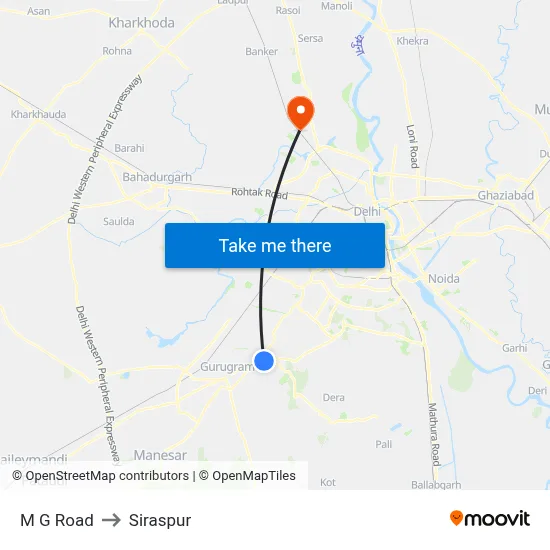 M G Road to Siraspur map