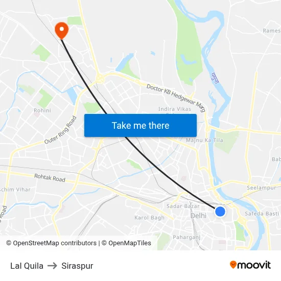 Lal Quila to Siraspur map