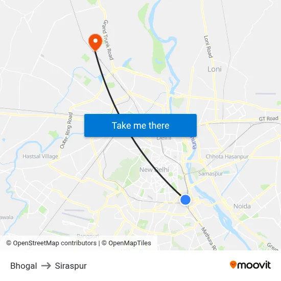 Bhogal to Siraspur map
