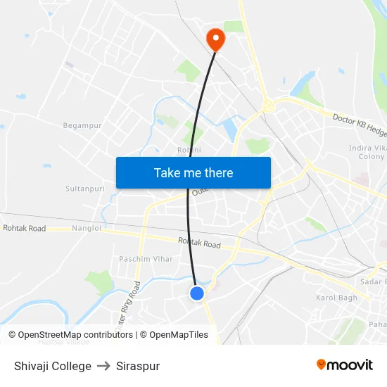 Shivaji College to Siraspur map