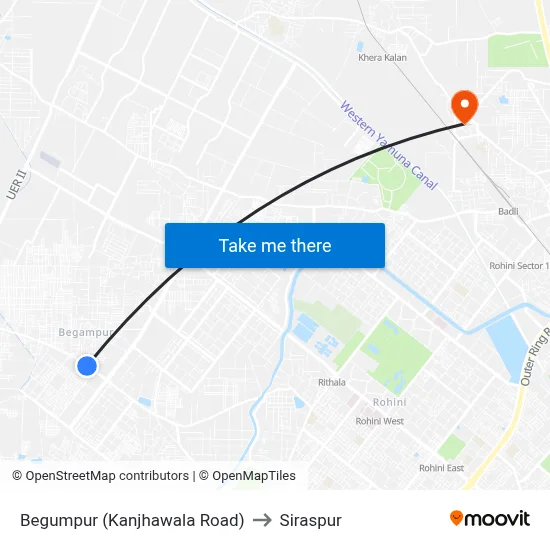 Begumpur (Kanjhawala Road) to Siraspur map