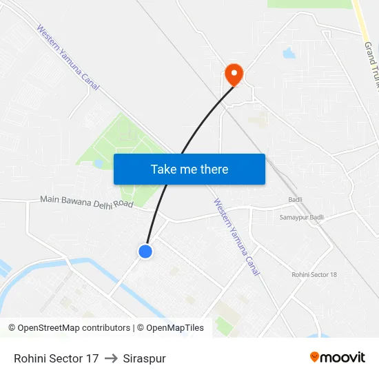 Rohini Sector 17 to Siraspur map