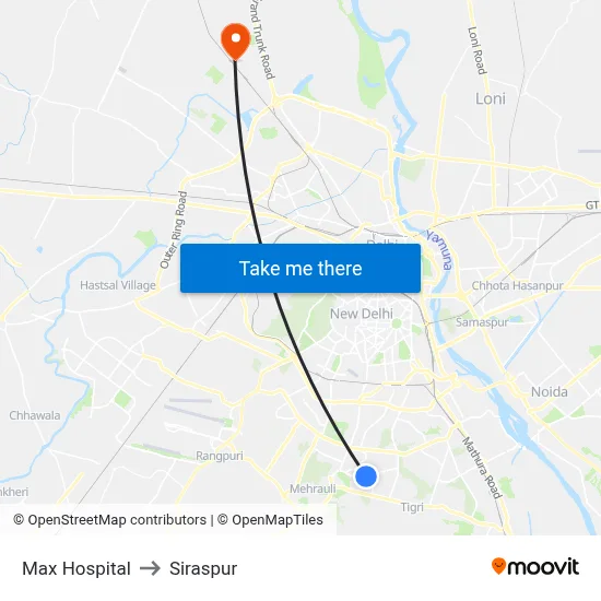 Max Hospital to Siraspur map