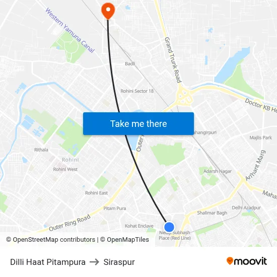 Dilli Haat Pitampura to Siraspur map