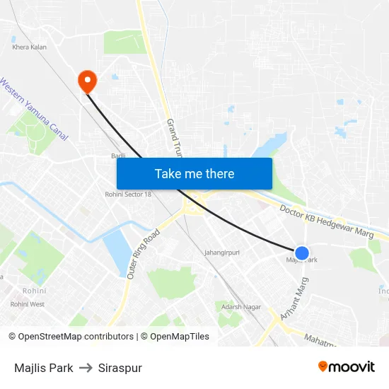 Majlis Park to Siraspur map