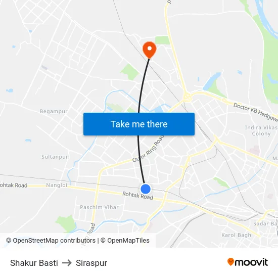 Shakur Basti to Siraspur map