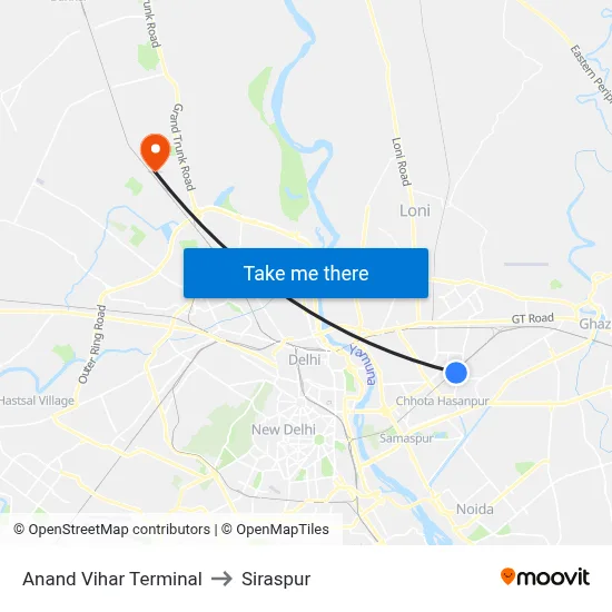 Anand Vihar Terminal to Siraspur map