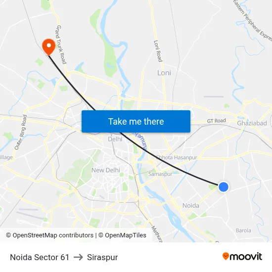 Noida Sector 61 to Siraspur map