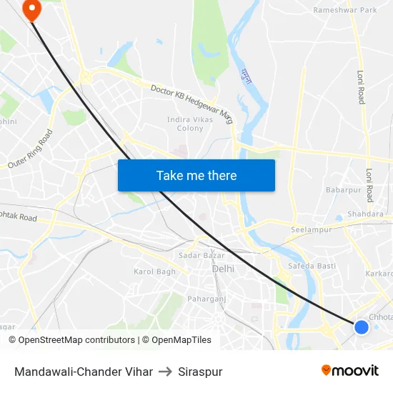 Mandawali-Chander Vihar to Siraspur map