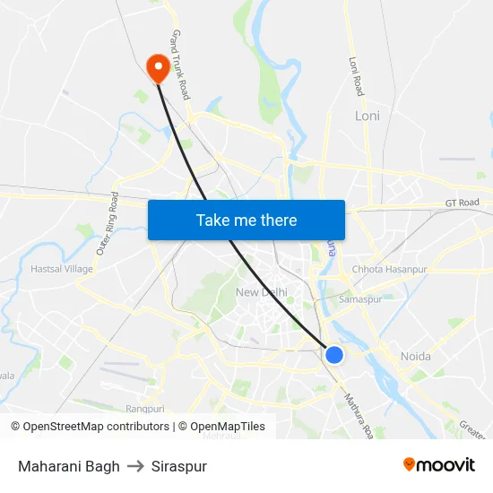 Maharani Bagh to Siraspur map