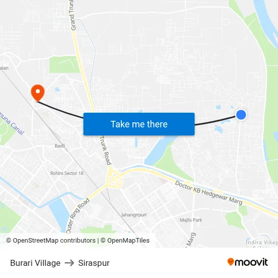 Burari Village to Siraspur map