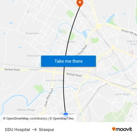 DDU Hospital to Siraspur map