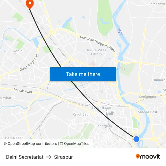 Delhi Secretariat to Siraspur map