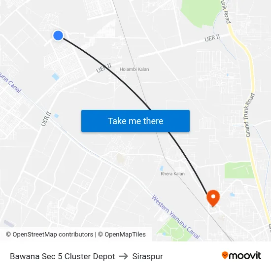 Bawana Sec 5 Cluster Depot to Siraspur map