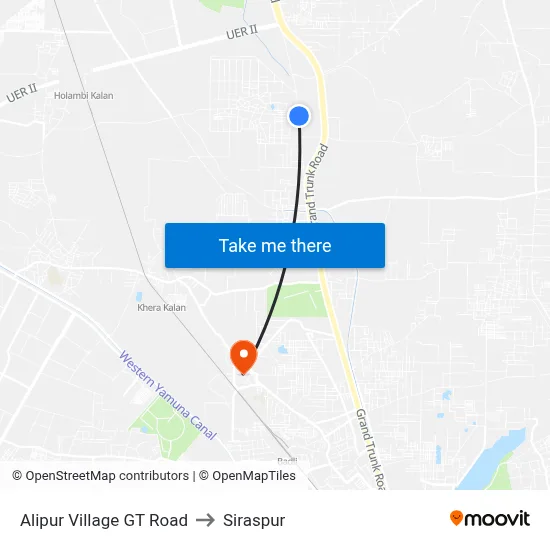 Alipur Village GT Road to Siraspur map