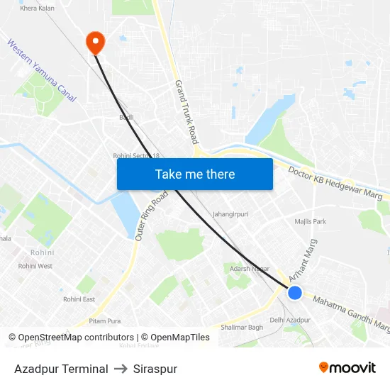 Azadpur Terminal to Siraspur map