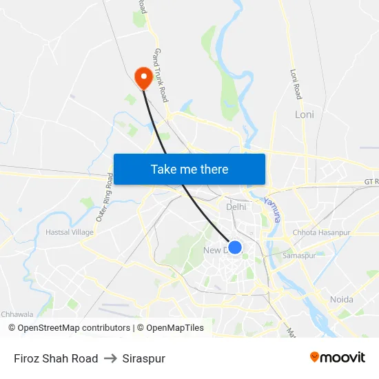 Firoz Shah Road to Siraspur map