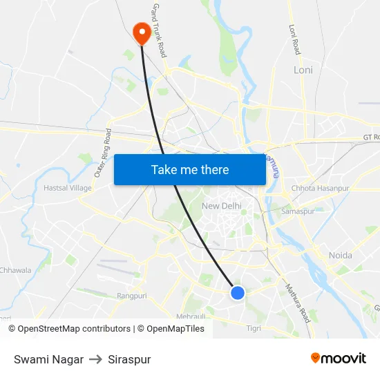 Swami Nagar to Siraspur map