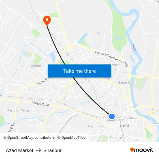 Azad Market to Siraspur map