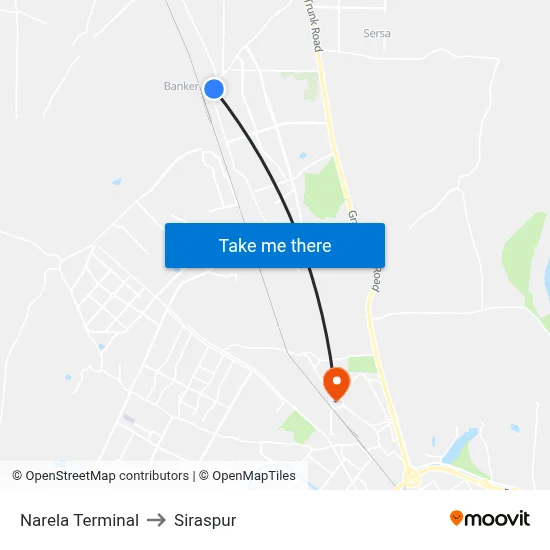 Narela Terminal to Siraspur map