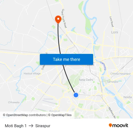 Moti Bagh 1 to Siraspur map