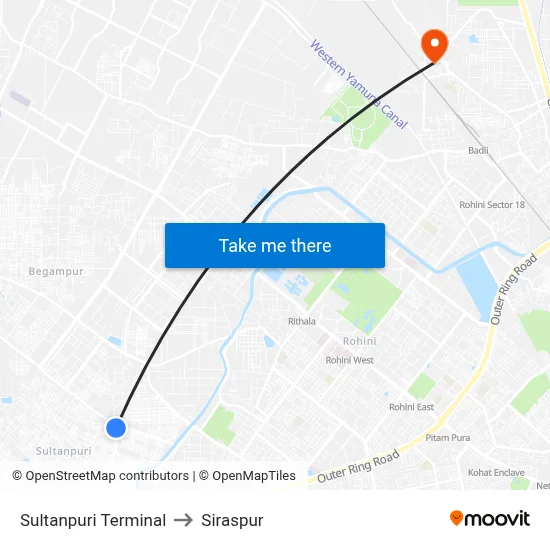 Sultanpuri Terminal to Siraspur map