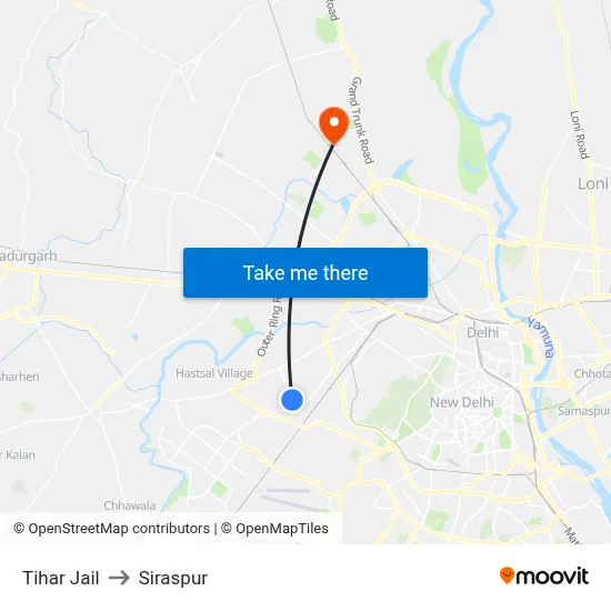 Tihar Jail to Siraspur map