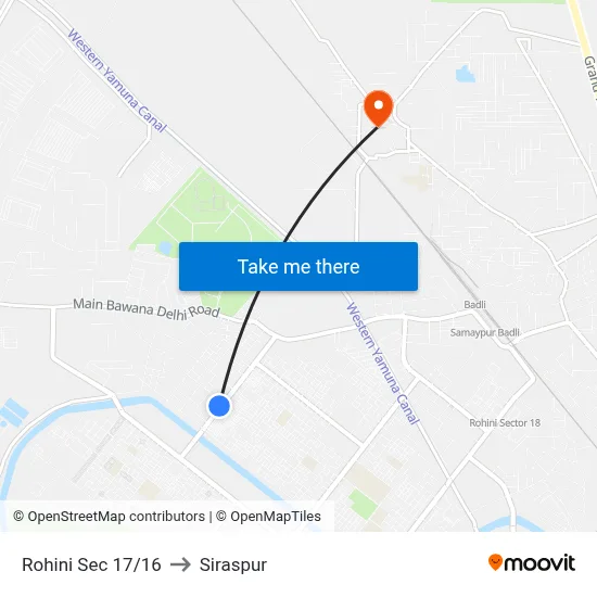 Rohini Sec 17/16 to Siraspur map