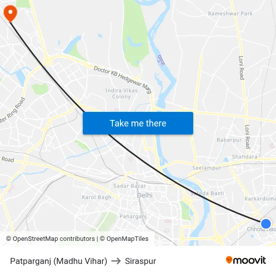 Patparganj (Madhu Vihar) to Siraspur map